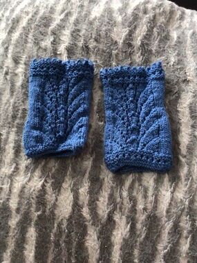 Handmade Blue Knitted Wrist Warmers